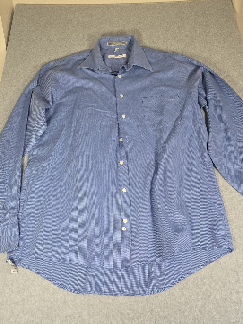 Geoffrey Beene Men’s Dress Shirt 16 35/37 Blue White Micro Check Wrinkle Free